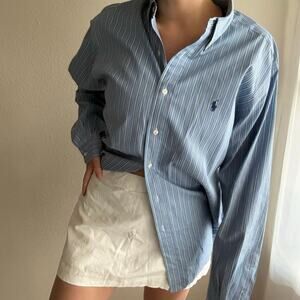 Ralph Lauren Blue Green Stripe Button Down preppy coastal vacation resort summer